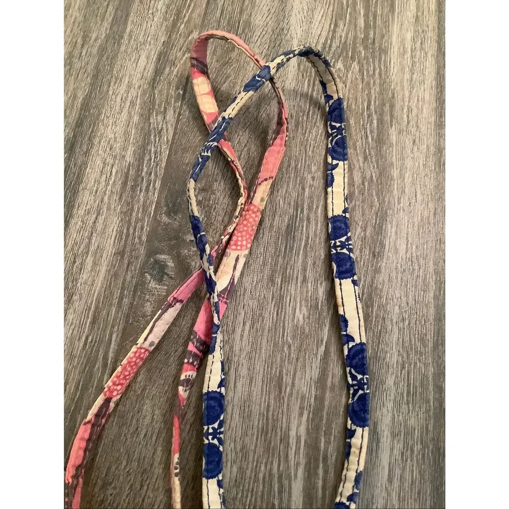 Vera Bradley Set of 2 Pink Blue Floral Paisley ID Keychain Holder Lanyard C17-2